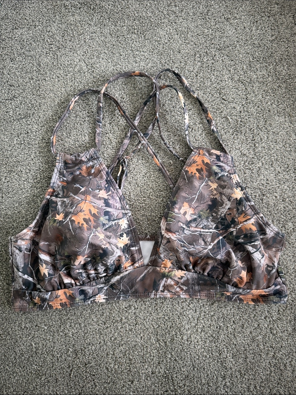 Camo Leaf Print Bikini Top - Brown/Green